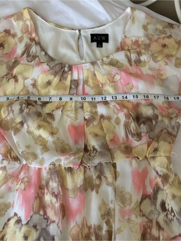 AUW EIC Floral Watercolor High-Low Dress in Pink, Yellow & Cream | Women’s Size L - Image 7