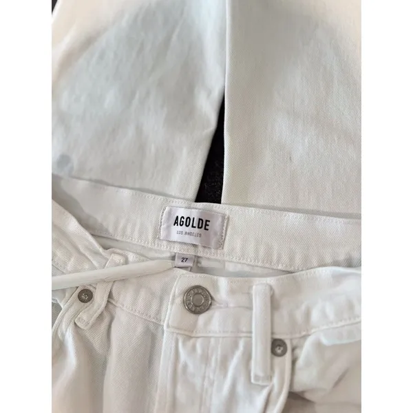 AGOLDE Womens Jeans White Riley High Rise Straight Crop Denim Button Fly Size 27 - Image 6