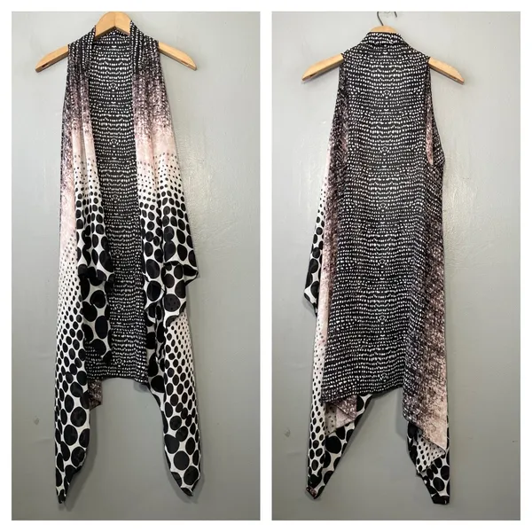 Sheer Asymmetrical Duster Size S M Black Pink Polka Dot Artsy Drape Flowy Chic - Image 2