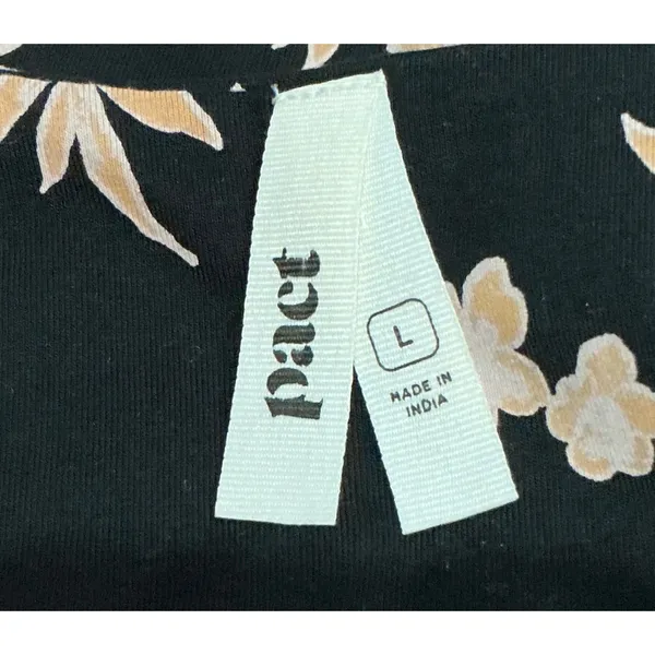 Pact Twilight Floral Asymmetrical Midi Dress Sleeveless Scoop‎ Neck Black Tan L - Image 4