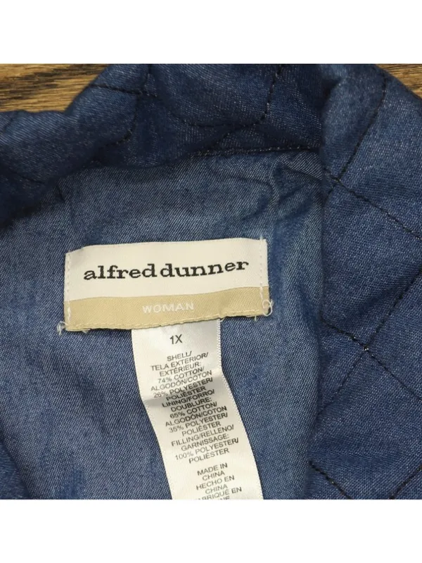 Alfred Dunner Denim Quilted Snap Front Midweight Jacket Blue 1X - Image 3