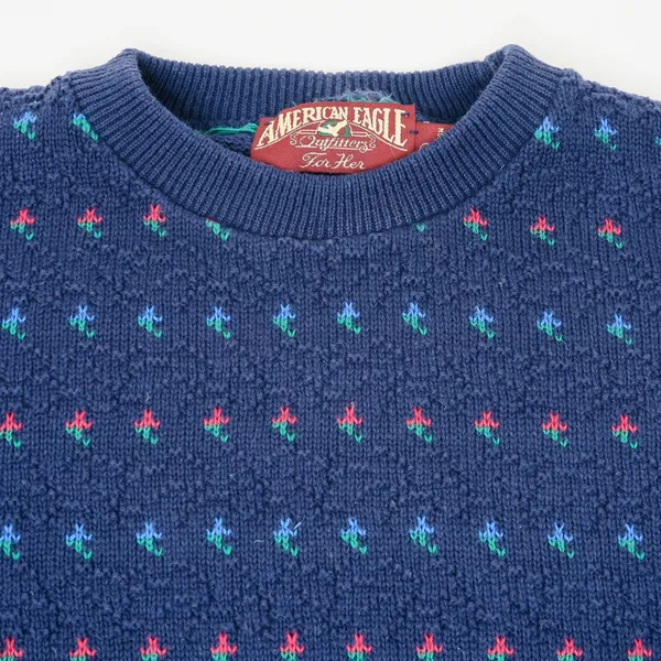 Vintage 80s American Eagle Outfitters Blue Knit Grandpa Sweater - Image 4