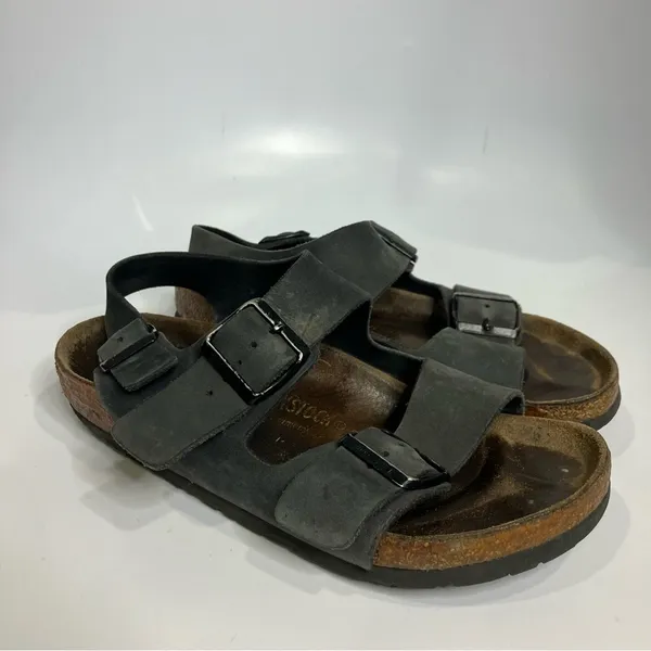 Birkenstock Milano black‎ leather sandals casual trendy womens size 37 / 6 - Image 2