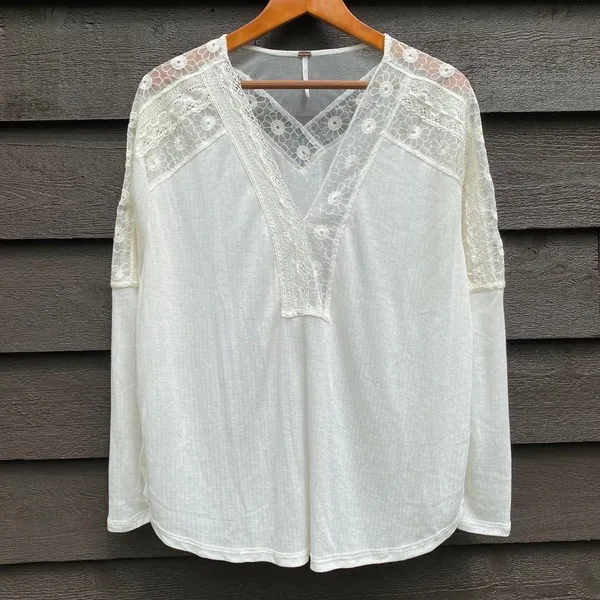 Free People Angel Food Cream Lace boho top blouse size Medium M Coachella - Image 5