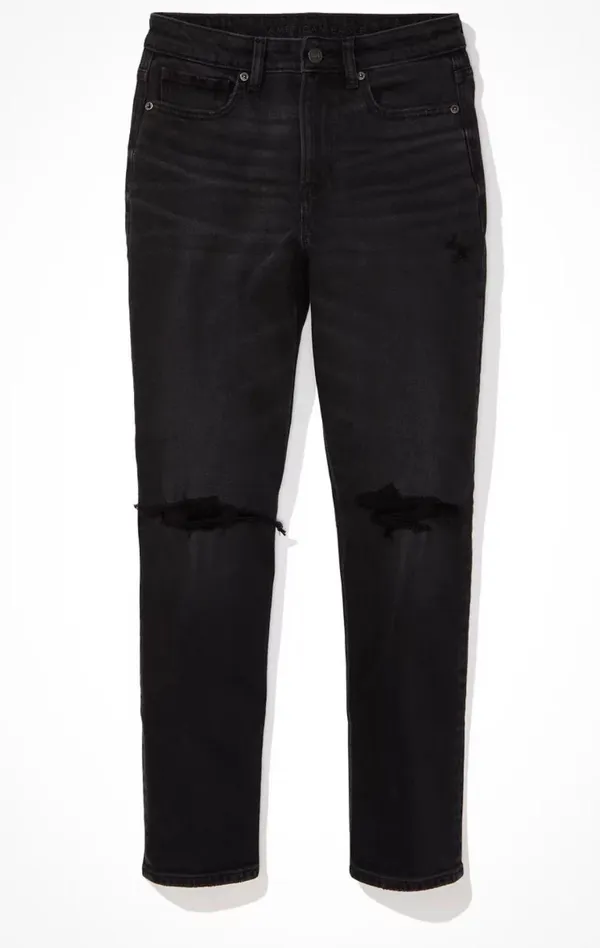 American Eagle Stretch Ripped Mom Jean Black - Image 3