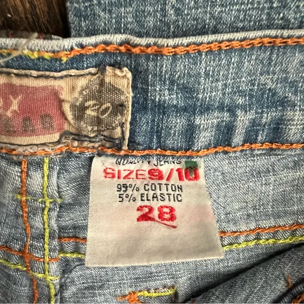 Red Ox Y2K Floral Embroidered Light Blue Flare Jeans 28 youth 9/10 Boho Indie - Image 6