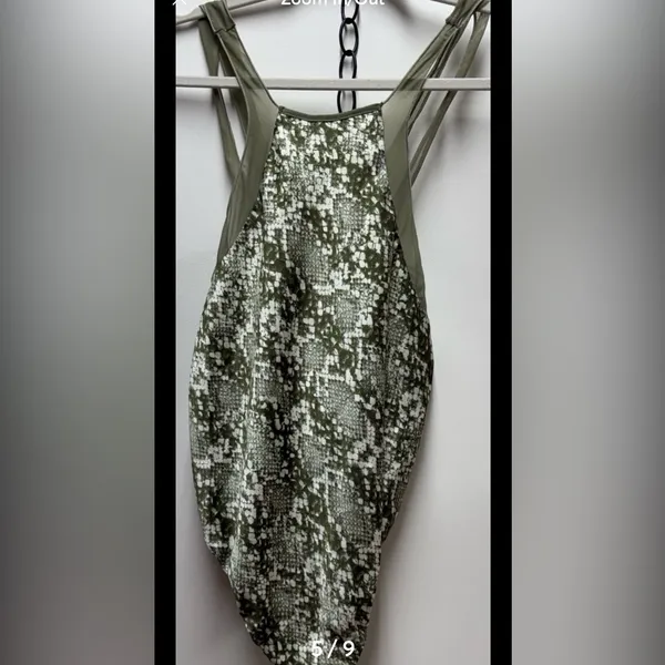 Free People Nights Out Bodysuit. Snakeskin print in moss green. Size XS - Image 5