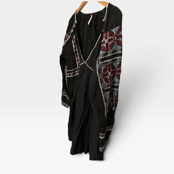 Free People Black Embroidered Mini Dress V-Neck Tassel Boho Gauze Womens Medium - Image 6