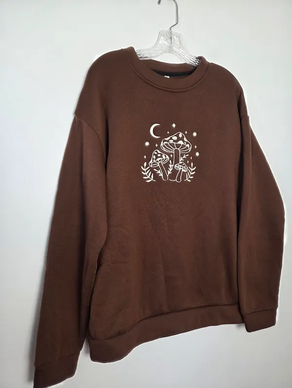 Chocolate Brown Mushroom Sweatshirt Oversized Cozy Goblincore Forest Grunge XL - Image 4