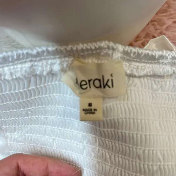 Meraki White Satin Feather Trim Crop Top Size S Bustier Corset Style Adjustable - Image 5