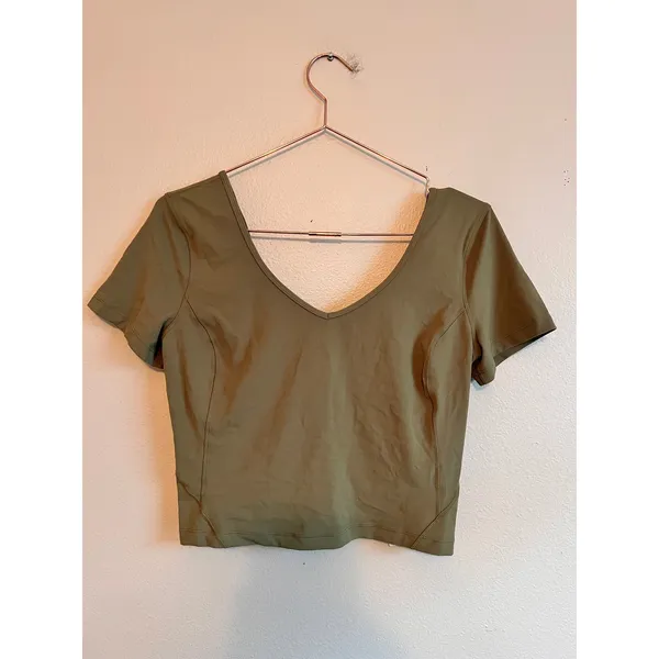 Lululemon T-Shirt Women 8 Bronze Green Align Tee Nulu Cropped Yoga LW3FGSS - Image 2
