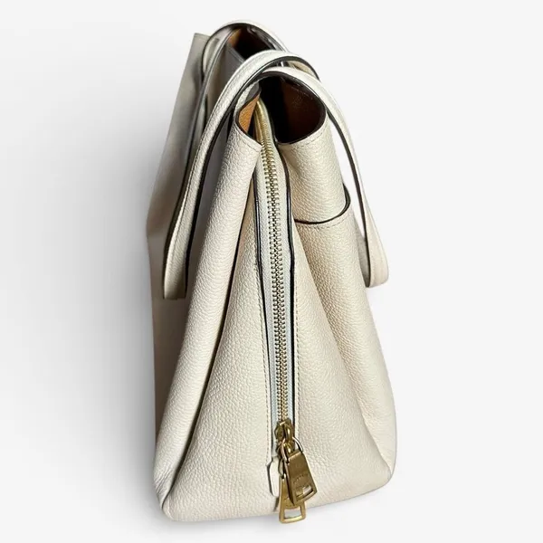 Coach Lori Carryall Tote Shoulder Bag Chalk Cream Pebbled Leather Turnlock Zip - Image 5