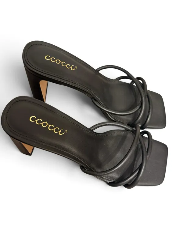 C.Cocci Jenna Black Strappy Square Toe Heels Size 7.5 - Image 2