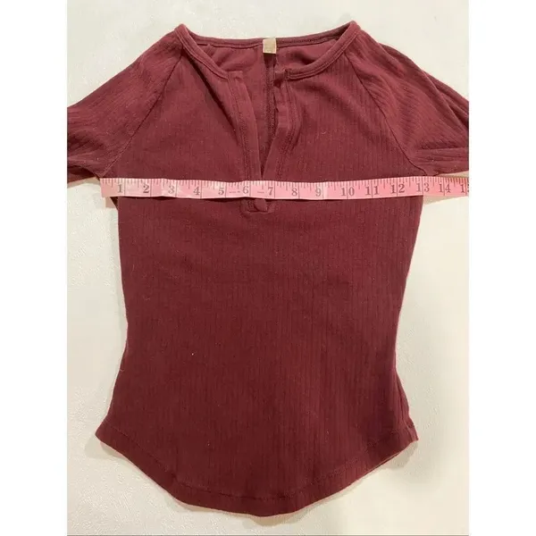 Intimately Free People Burgundy Ribbed Long Sleeve Henley Top XS - Image 5