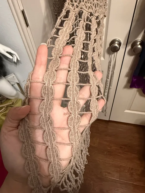 💖 Tan Sheer Open Knit Crochet Fringe‎ Duster Vest Boho Western Festival Hippie - Image 6
