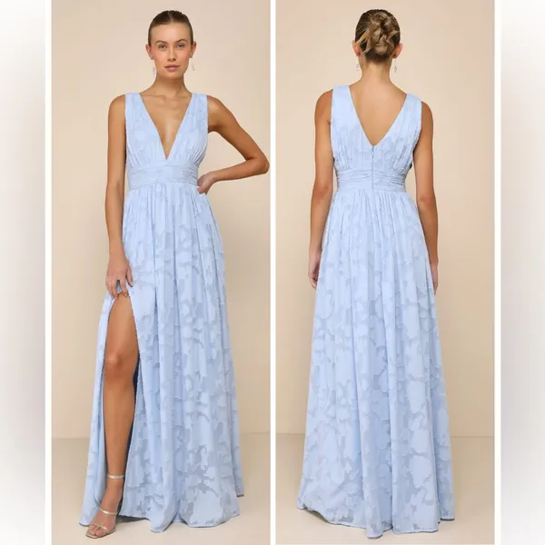 Lulus Sweet Sophistication Light Blue Burnout Floral Maxi Dress Size XL Formal - Image 2