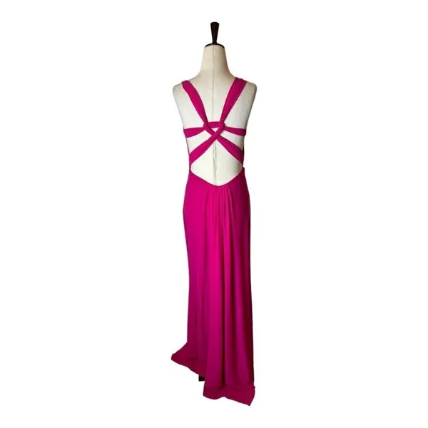 La Femme Dress Women 00 Pink Deep‎ V Jersey Knit Illusion Neckline Formal Gown - Image 3