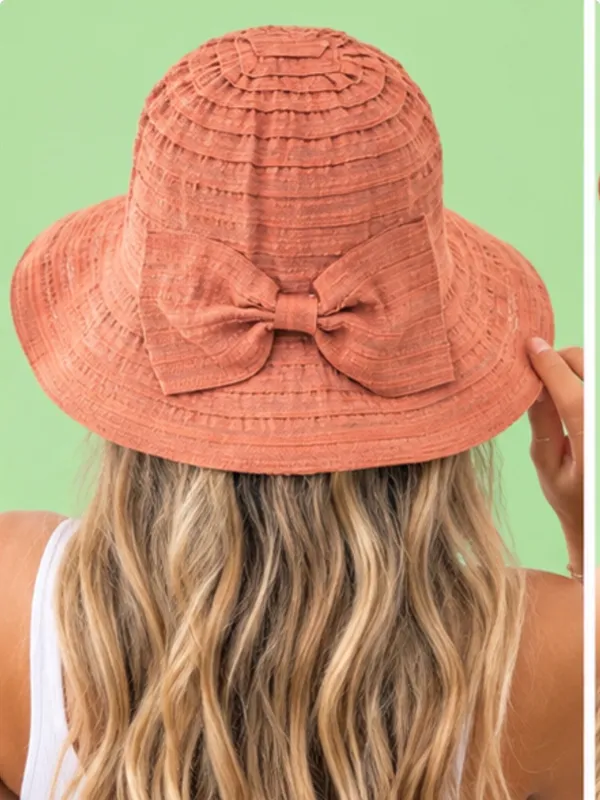 Women's Packable Wide Brim Hat with Bow -RUST colored Summer Beach Vacation Hat - Image 2