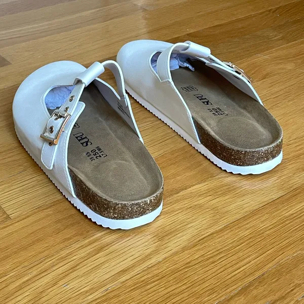 SUFU White Clog Mule Sandals Womens EU 39 US 7.5 Cork Footbed Slip On Buckle Comfort Shoes - Image 6