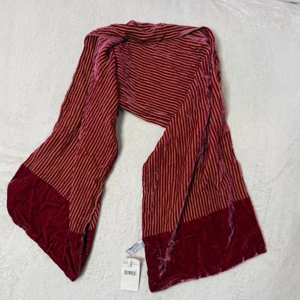 Elaine Gold Burnout Crushed Velvet Scarf Silk Blend Striped Whimsigoth 49" NEW - Image 2
