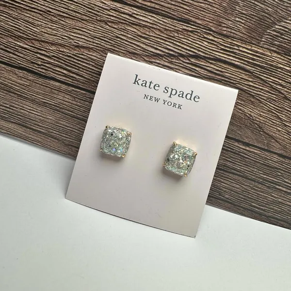 Kate Spade “opal” Glitter Square Gold Tone Pierced Stud Earrings NWT $32 - Image 5
