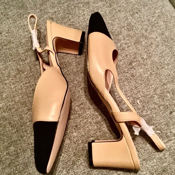 NWOB Carcuume Women's Slingback Heels, Two Tone Sexy Casual Low Chunky Heels. - Image 4