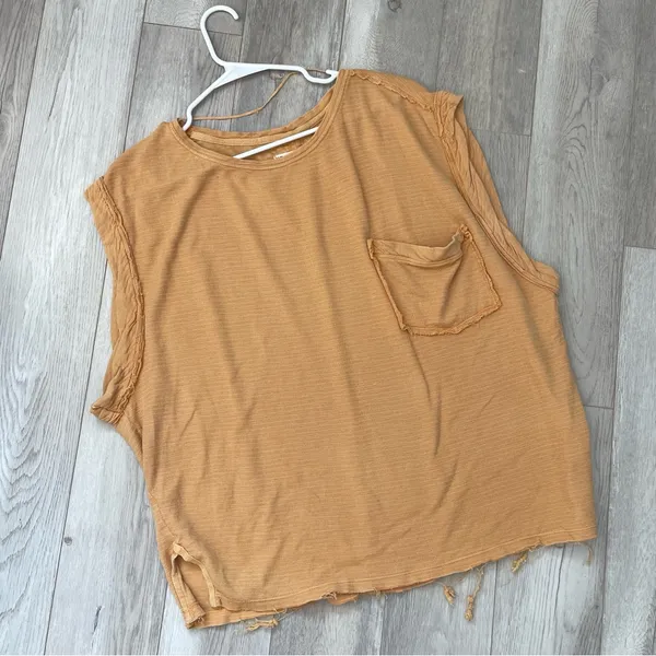 Free People Tee Shirt our time slouchy womens Orange large oversized boho casual - Image 2