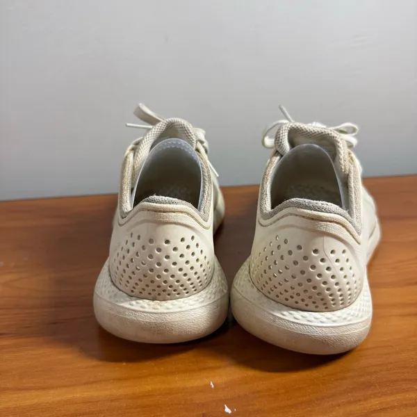 Crocs LiteRide‎ Pacer Perforated Sneakers 205234 Lightweight Lace Up Off White 9 - Image 4