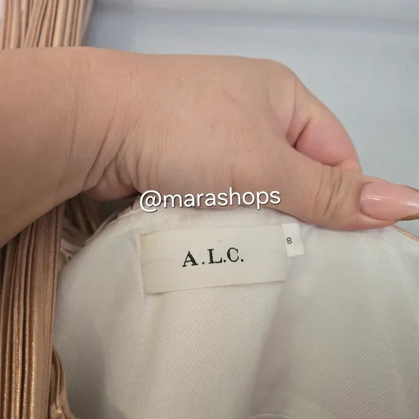 A.L.C. Pink Rose Gold Aurora Pleated One Shoulder Midi Dress - Image 6