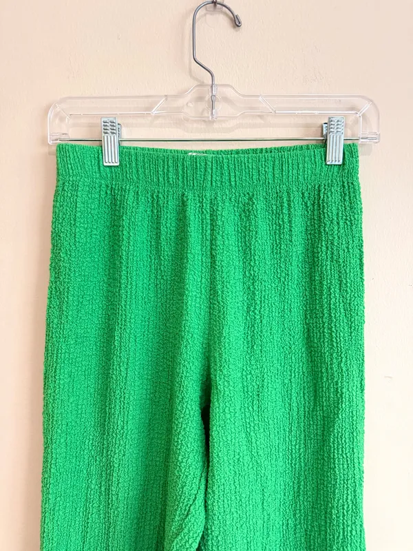 Zara Bright Green Stretch Textured High Rise Pull On Flare Pants Size Small - Image 3