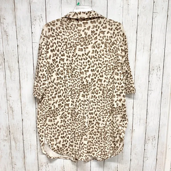 Carole Christian Leopard Print Tunic Women XL Brown Button Down French Terry‎ - Image 4