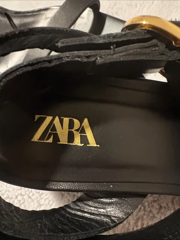EUC Zara Black Square-Toe Ankle-Strap Heels with Block Heel Size 40 - Image 2