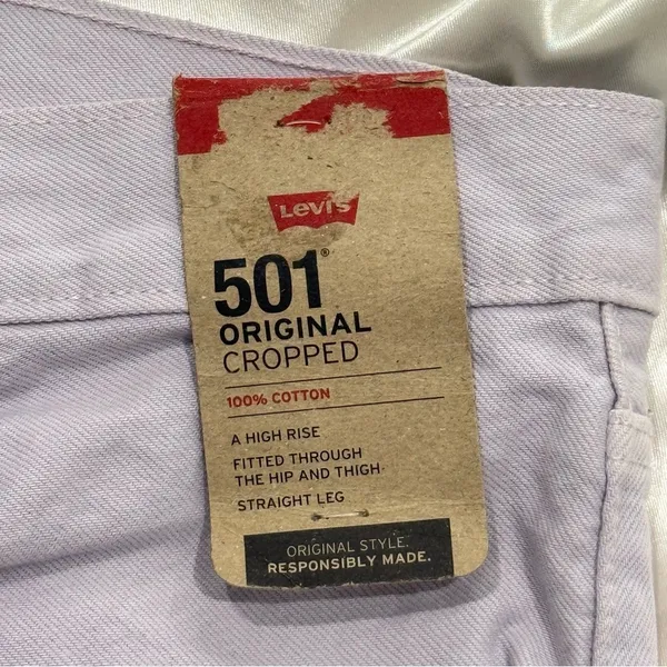 NWT Levi’s 501 Cropped Jeans 30x26 Light Purple Straight Leg Pastel Festival - Image 9