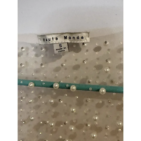 New‎ Haute Monde Transparent Beige Mesh Top with Faux Pearl Size S Festival - Image 6