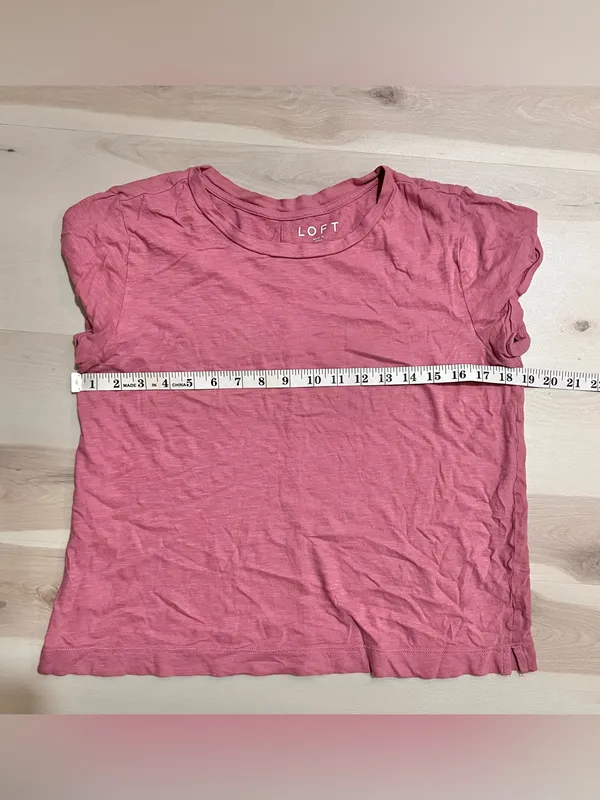 LOFT Women's Pink 100% Cotton Crewneck T-Shirt Short Sleeve Casual Top Medium - Image 4
