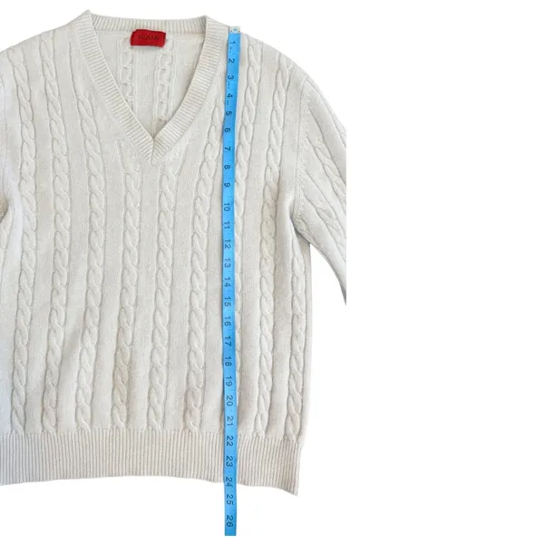 Isaia Napoli Cream 100% Cashmere Cable Knit V-Neck Sweater Made in Italy Size M - Image 3