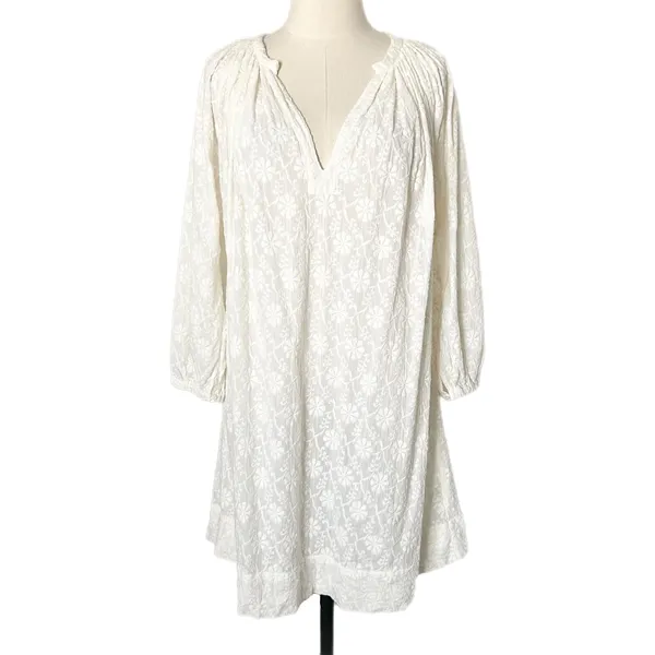 Nili Lotan Mini Dress 100% Cotton White Embroidered Floral Boho Size Medium - Image 2