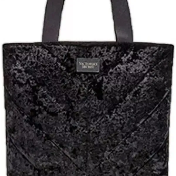 NWOT Victoria’s Secret Black Crushed Velvet Tote Bag Chic Minimal Luxe - Image 3