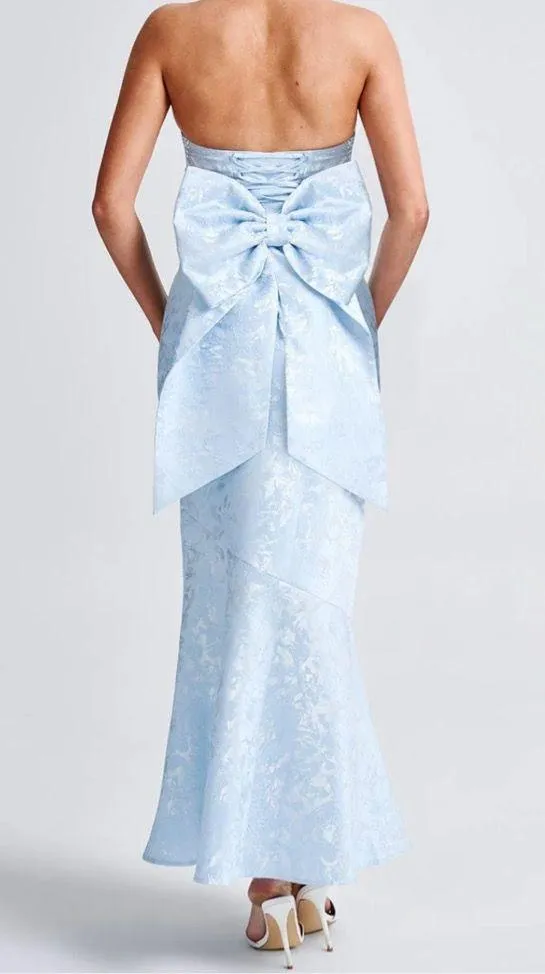 Babyboo Maxi Dress blue strapless floral with bow - Image 2