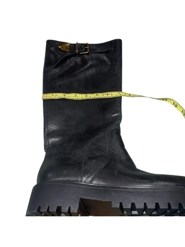 NEW STEVE MADDEN BUSTER BLACK LEATHER BOOT Lug Platform Sole Chunky Black SZ-11 - Image 5