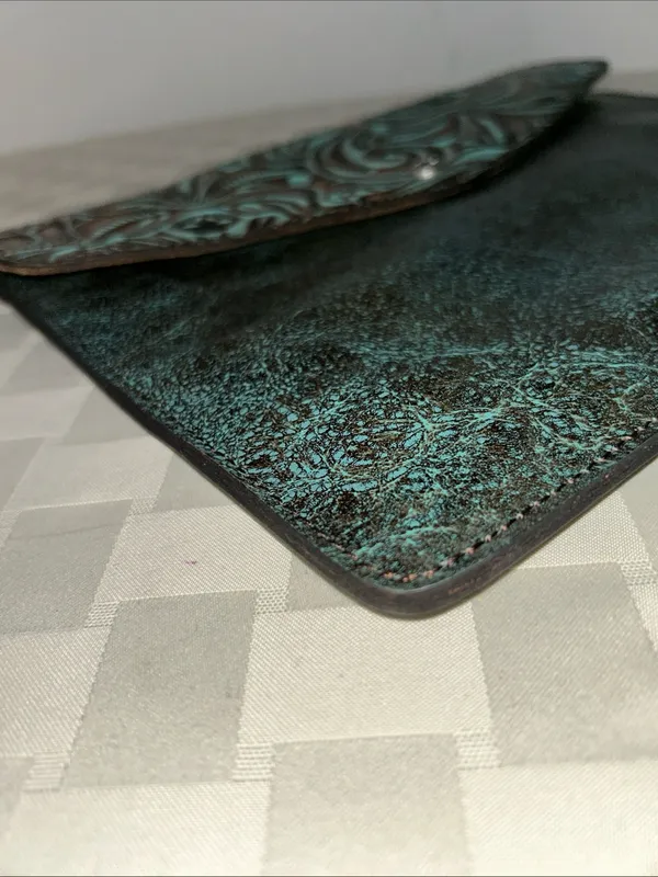 Patricia Nash Turquoise & Brown Tooled Leather Envelope Clutch - Image 5
