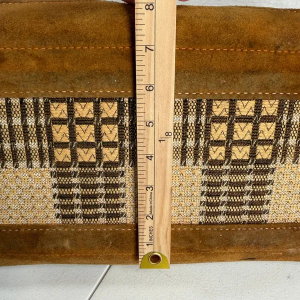 Vintage Brown Suede Tapestry Travel Bag Geometric 70s Boho Weekender Talon Zip - Image 16