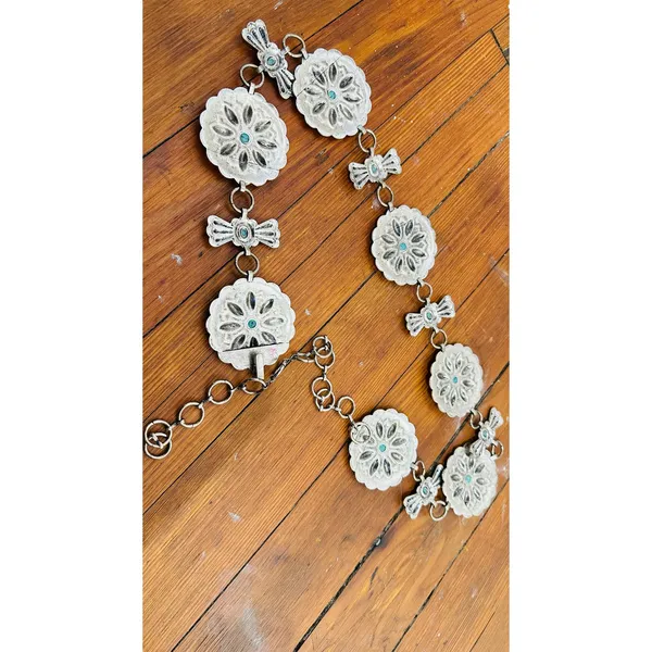 Western Concho Silver Color Turquoise Color Western Wear Belt Small/Medium - Image 4
