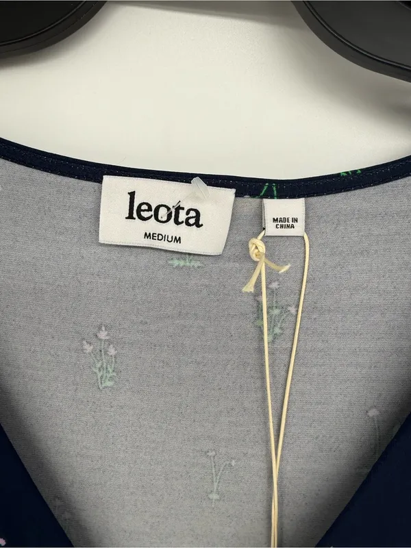 Leota Wispy Floral Patriot Blue Navy Midi Zoe Dress with Green Floral Print - Image 3