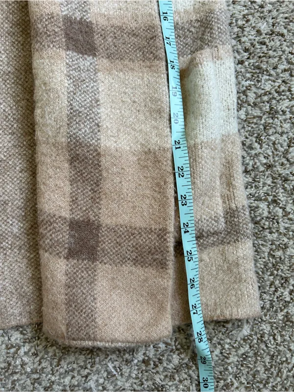 Thread & Supply Neutral Plaid Knit Cardigan Sweat Jacket Shacket Beige Taupe - Image 6