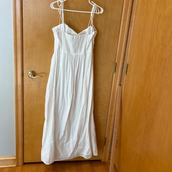 Abercrombie & Fitch Maxi Dress Womens XLT White Pleated Tie Strap Smocked Pocket - Image 2