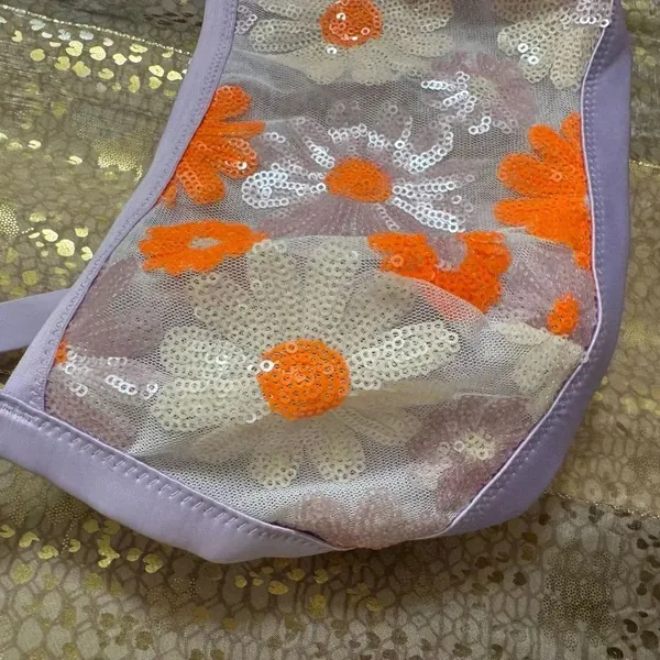 Aerie Lavender Orange Embroidered Sequin Floral Bralette Small NWOT - Image 3