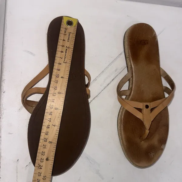 UGG Women's Brown Leather Espadrille Boho Annice Flat Thong Sandals Women's 8 - Image 8
