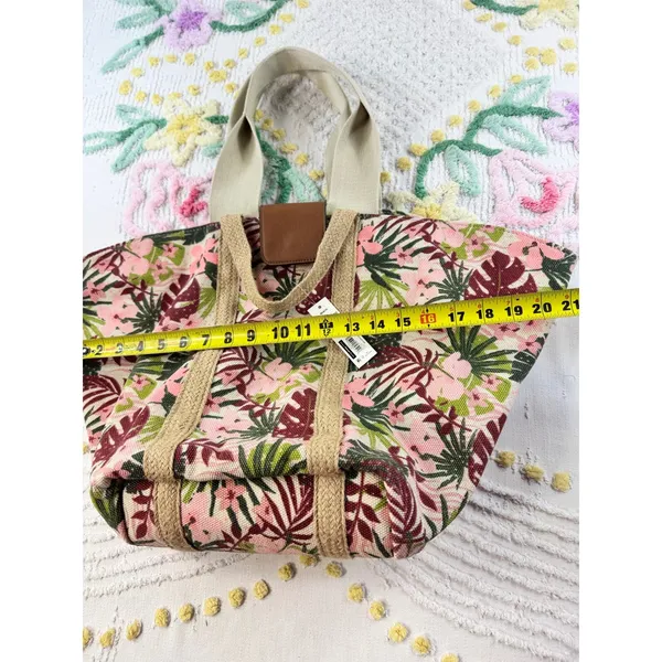 Tropical Floral Canvas Beach Tote Bag‎ Pink Green Palm Leaf NB211145 NEW - Image 6