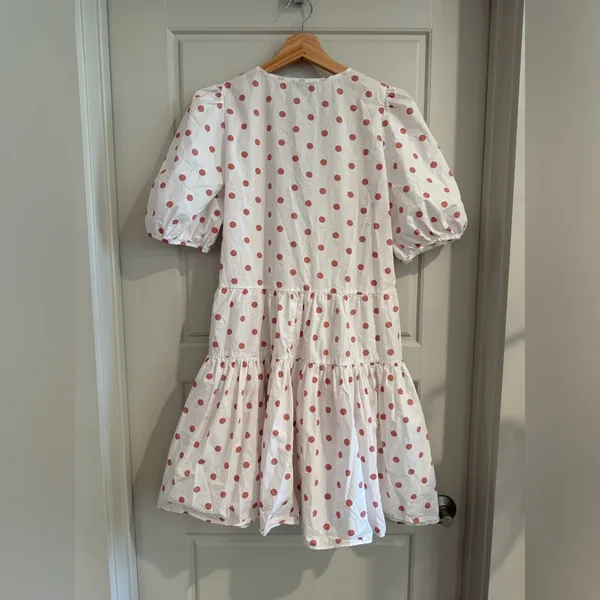 J. Crew Cotton Puff Sleeve Polka Dot Mini Dress‎ Size Small - Image 2